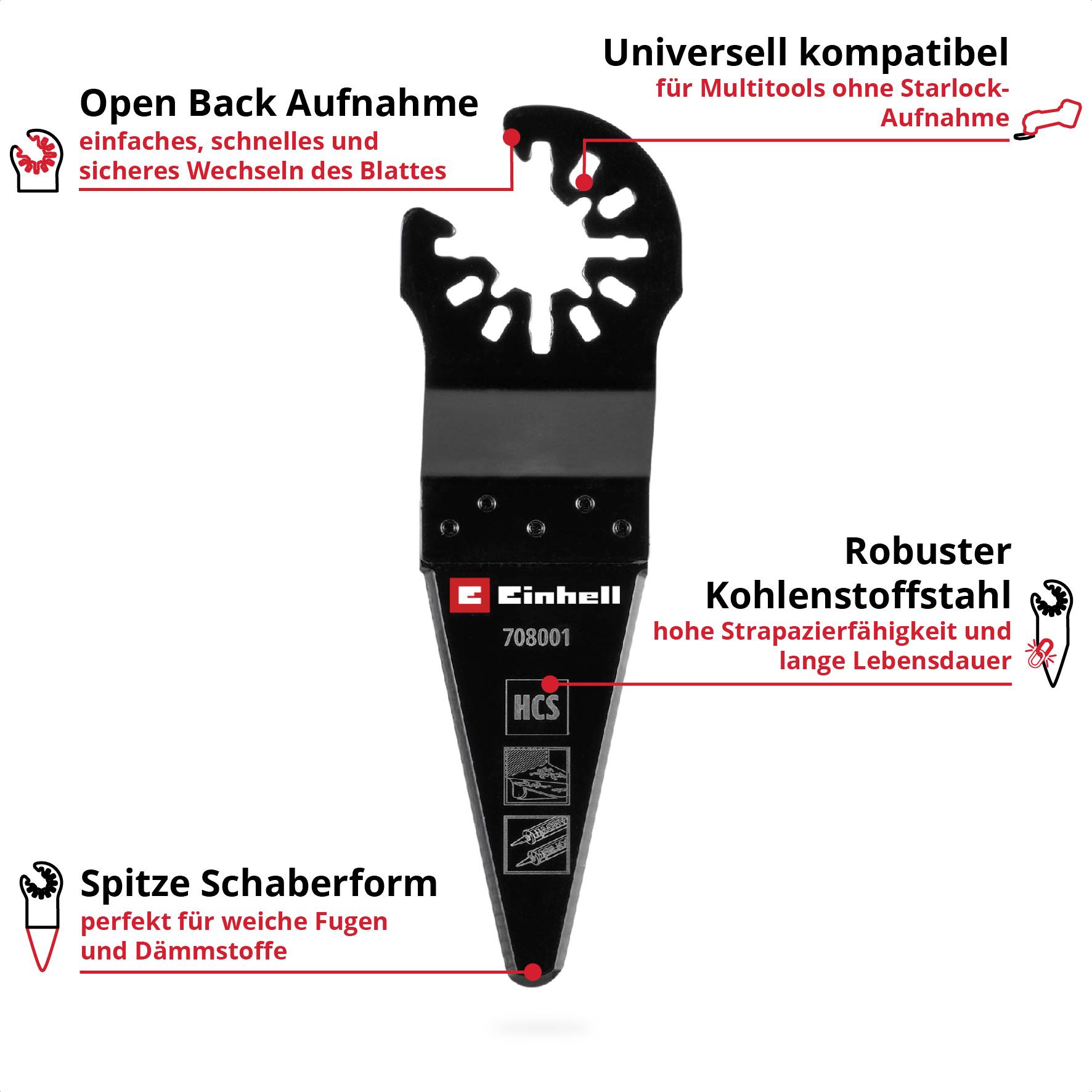 Einhell 708001 Schaber/Messer HCS, Spitz Chrom-Vanadium Stahl, HCS Schaber 50mm 1St.