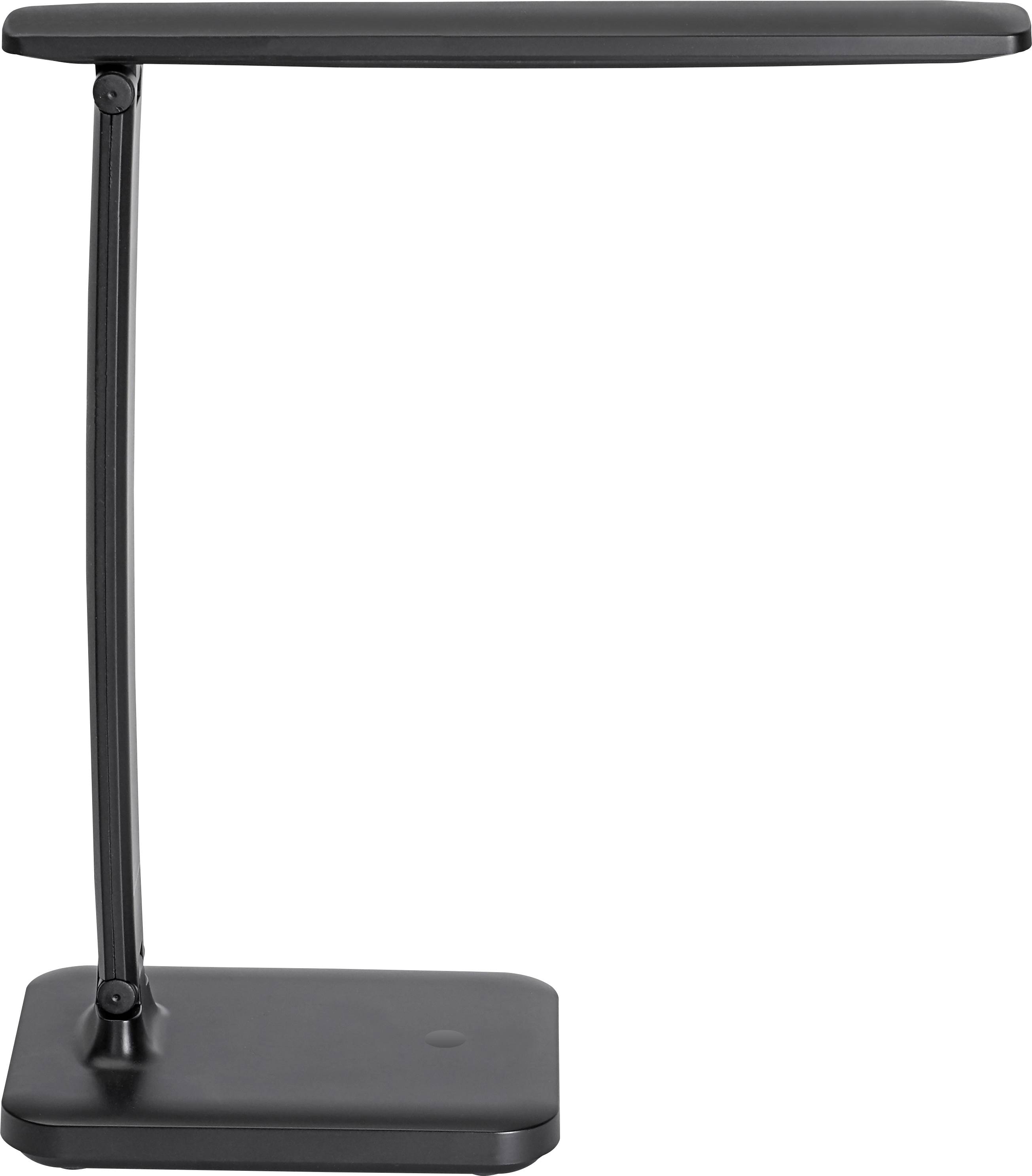 Eine elegante schwarze Schreibtischlampe mit verstellbarem Arm und quadratischer Basis, entwickelt für moderne Arbeitsumgebungen.