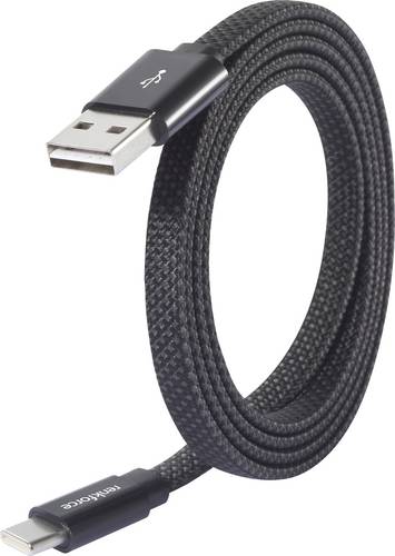 Renkforce USB-Kabel USB 2.0 USB-A Stecker, USB-C® Stecker 1.00 m Schwarz mit magnetischer Aufwicklu