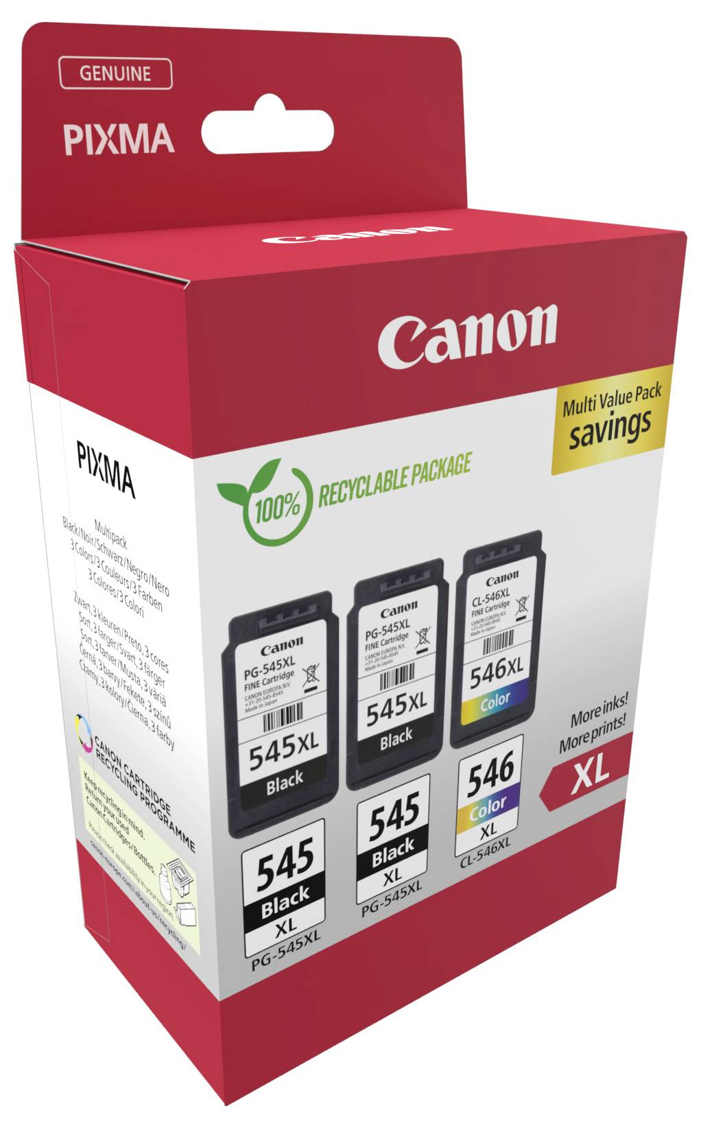 Canon PG-545XL x2 /CL-546XL Multi Pack - 3er-Pack - Hohe Ergiebigkeit - Schwarz, Farbe (Cyan, Magenta, Gelb)