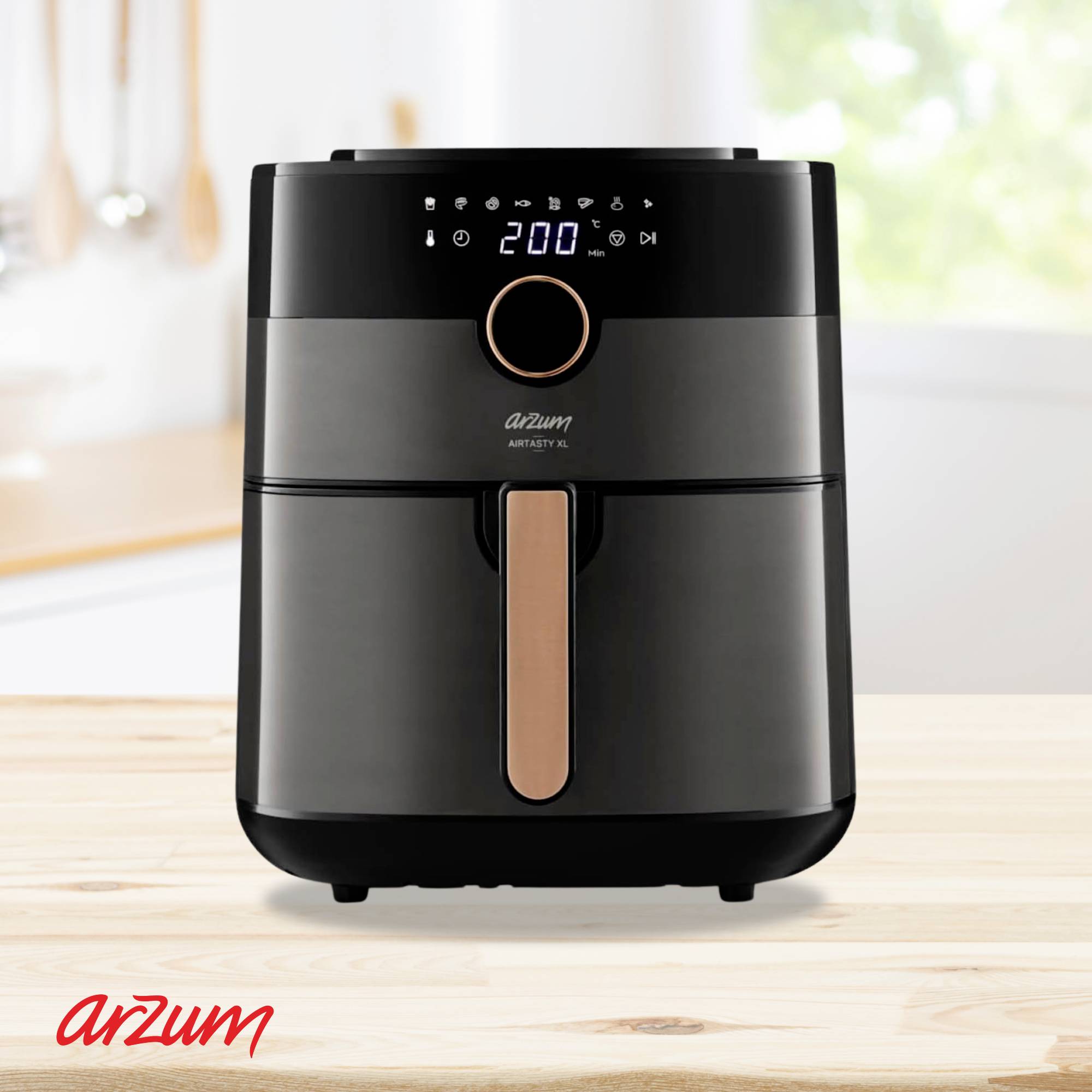 Arzum AIRTASTY XL Heißluft-Fritteuse 6l 1750W mit Display, Timerfunktion Schwarz, Bronze