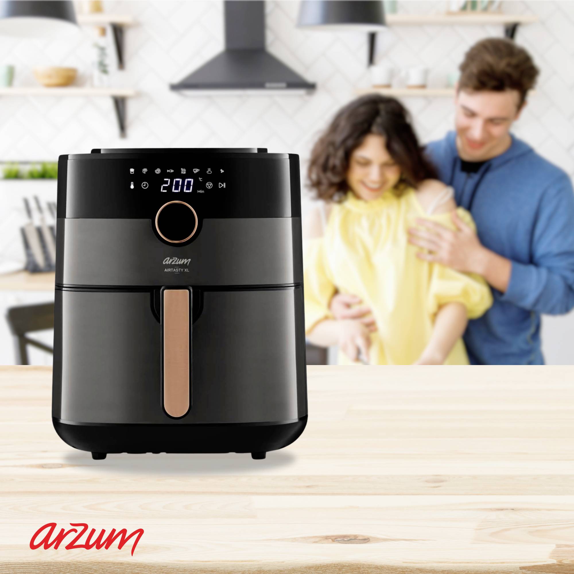 Arzum AIRTASTY XL Heißluft-Fritteuse 6l 1750W mit Display, Timerfunktion Schwarz, Bronze