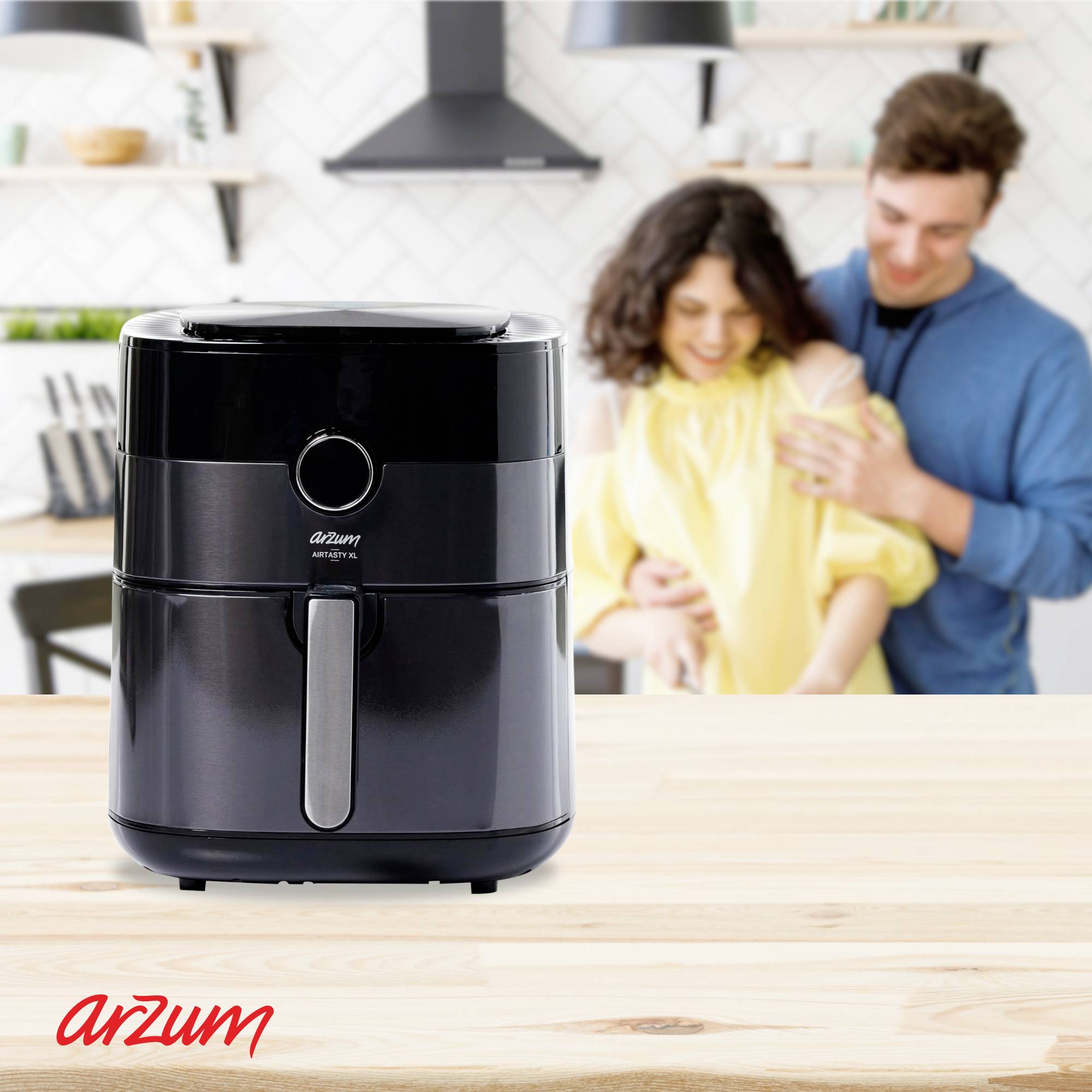 Arzum Heissluftfritteuse Fritteuse 6l 1750W Heißluft-Funktion, mit Display Schwarz-Silber