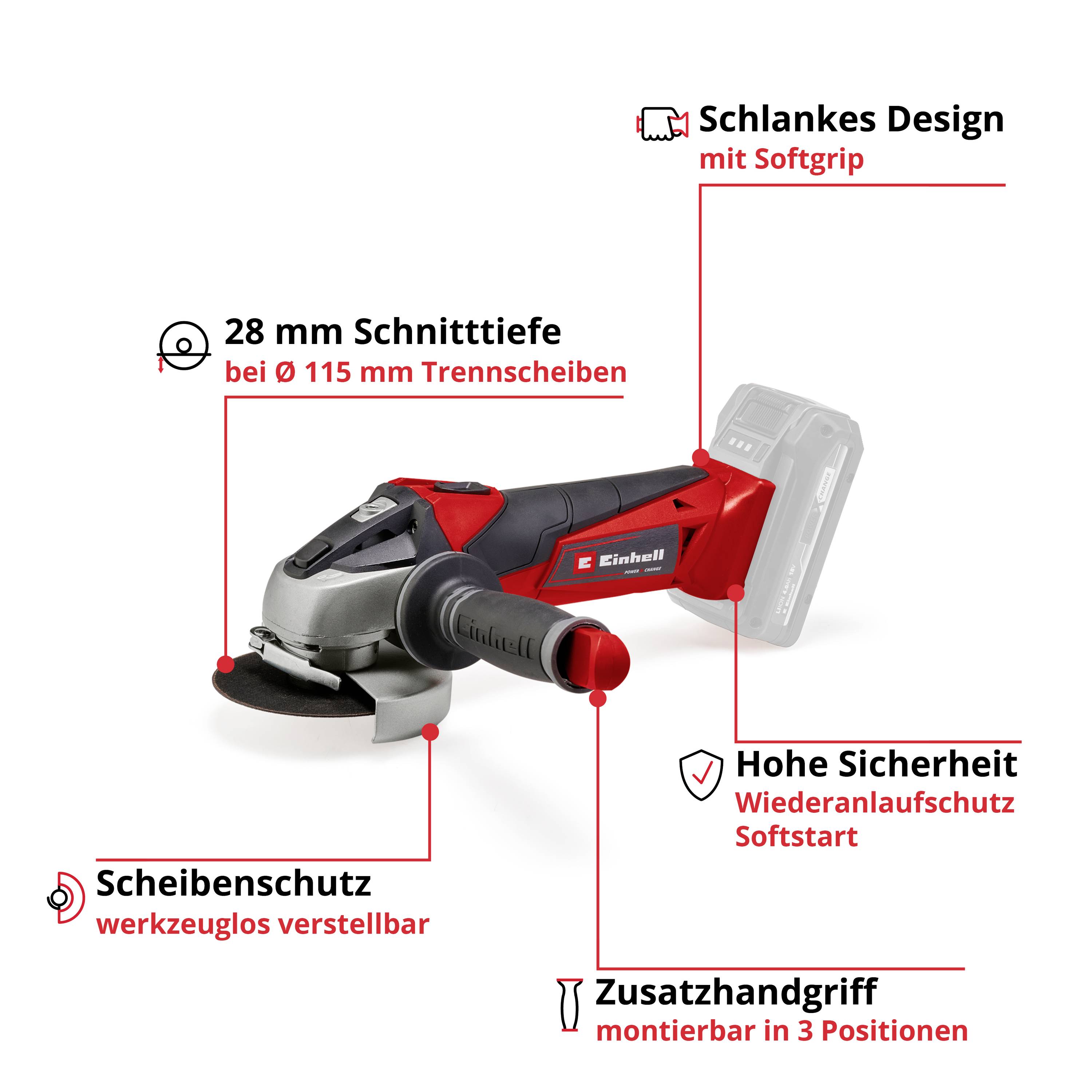 Einhell TE-AG 18/115 Li - Solo 4431123 Akku-Winkelschleifer 115mm 18V