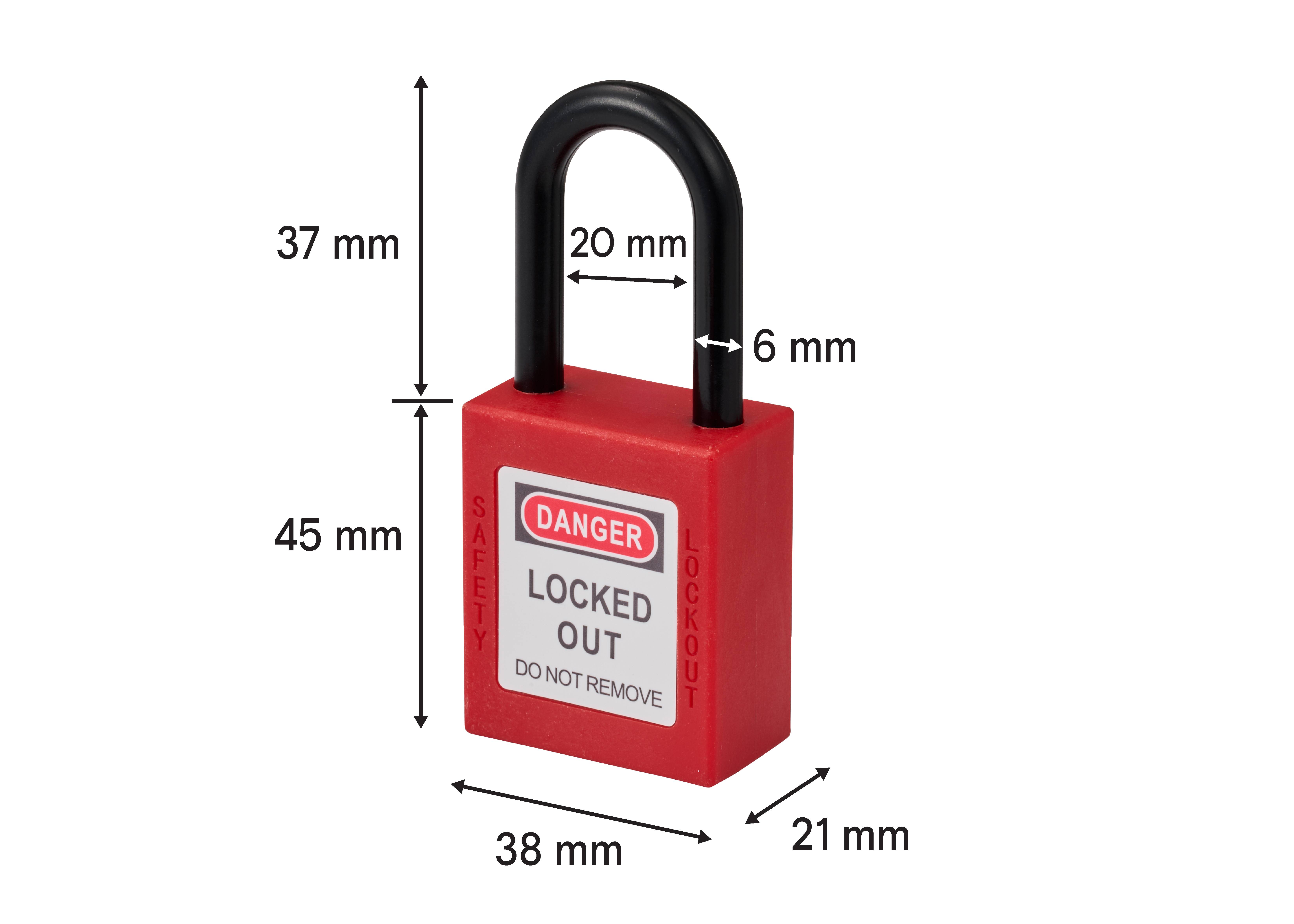 Sygonix SY-6872668 Vorhängeschloss 38mm verschieden schließend Schlüsselschloss Kunststoff
