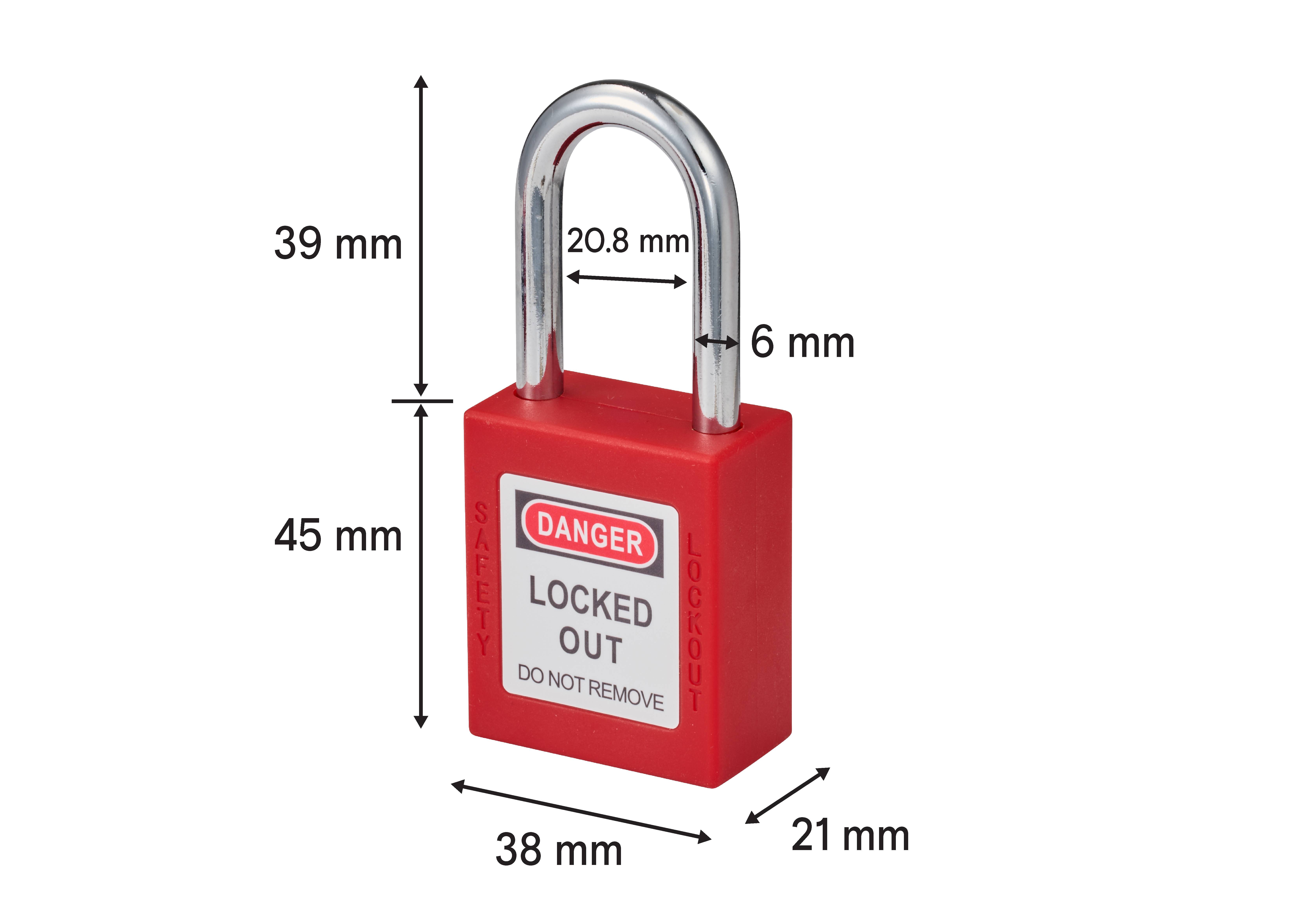 Sygonix SY-6872670 Vorhängeschloss 38mm verschieden schließend Rot Schlüsselschloss Metall
