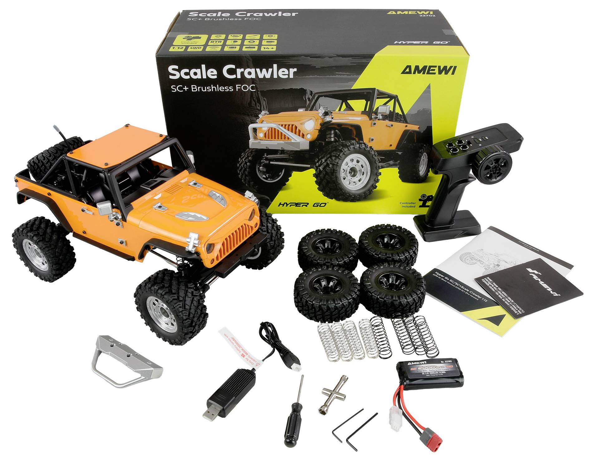 Amewi Hyper Go SC+ Scale Crawler FOC Brushless 1:12 RC Einsteiger Modellauto Elektro Crawler Allradantrieb (4WD) RtR 2,4GHz mit