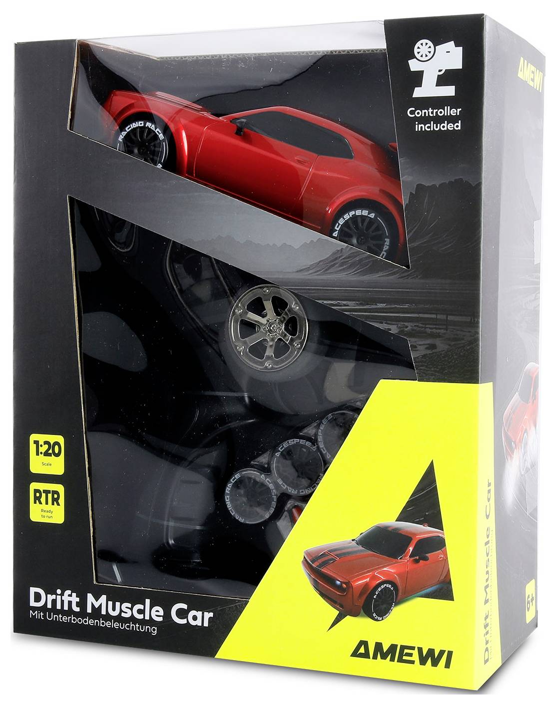 Amewi Muscle Car Onroad/Drift Rot 1:20 RC Einsteiger Modellauto Elektro Straßenmodell Allradantrieb (4WD) RtR 2,4GHz mit