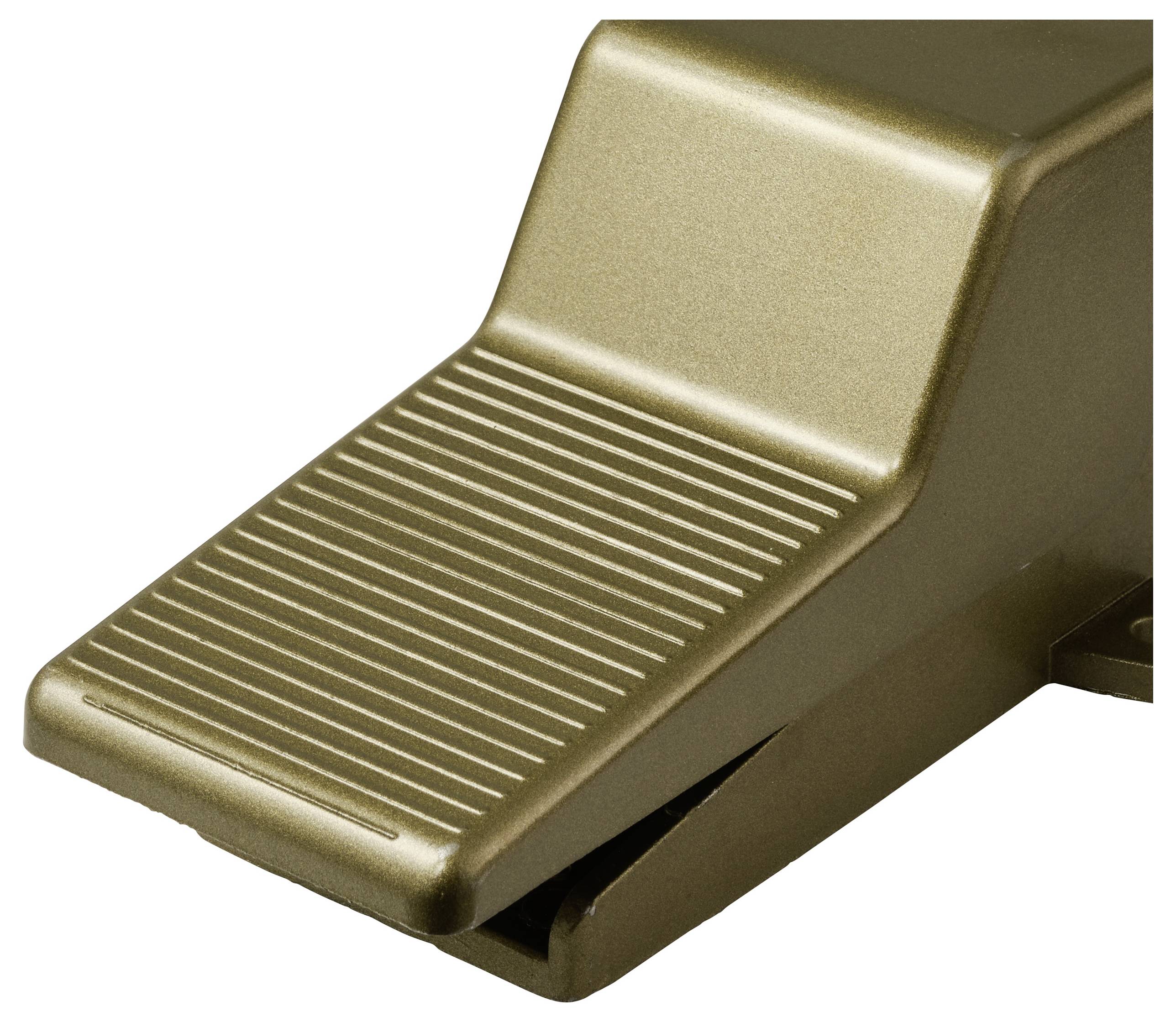 Ein Metallfußpedal mit strukturierter Oberfläche.