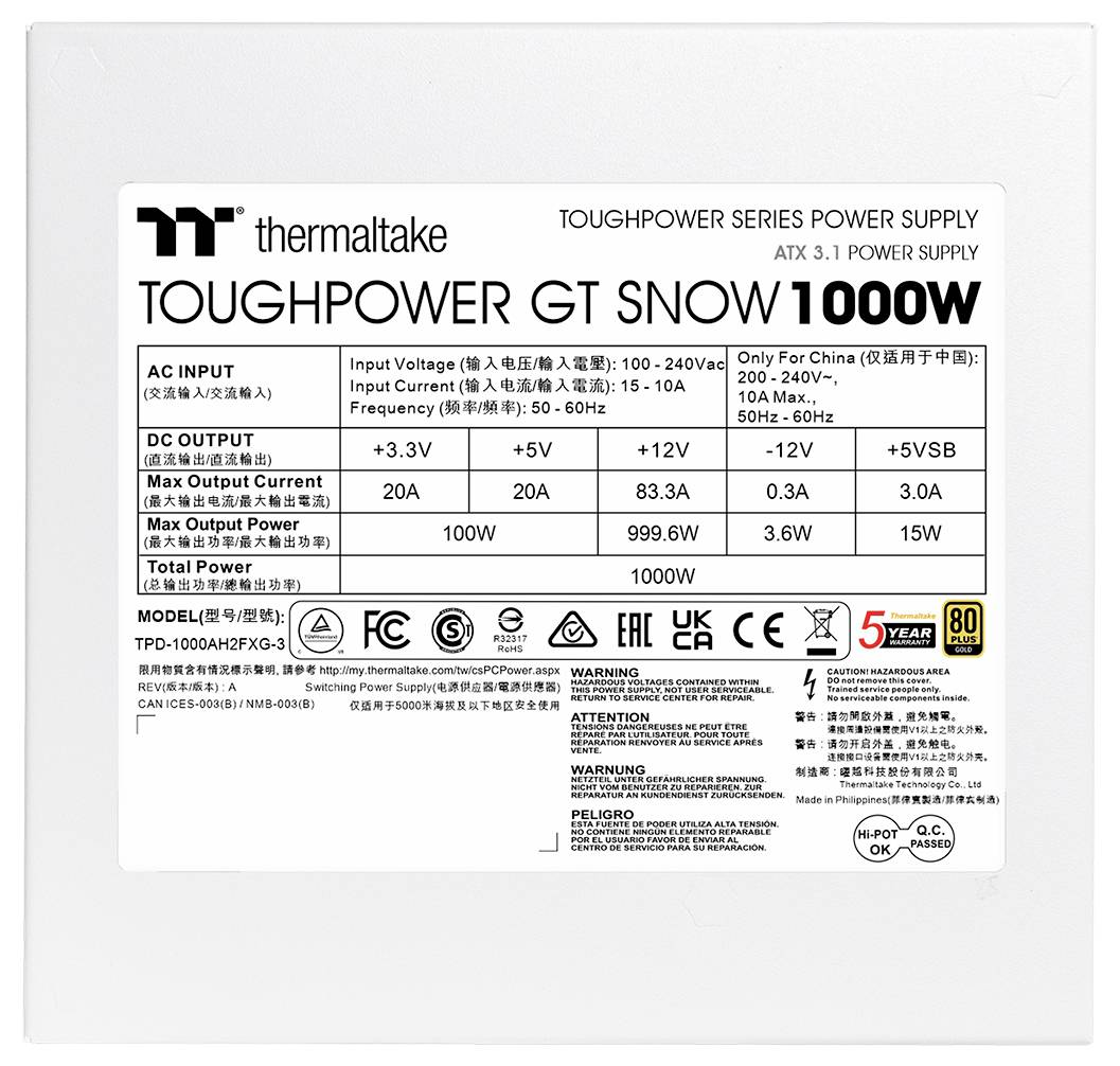 Thermaltake Toughpower GT Snow 1000W PC Netzteil 1000W ATX