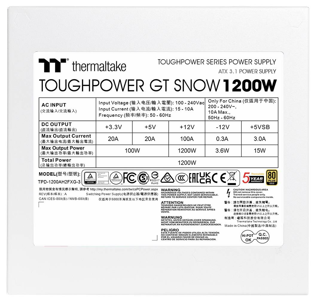Thermaltake Toughpower GT Snow 1200W PC Netzteil 1200 W ATX