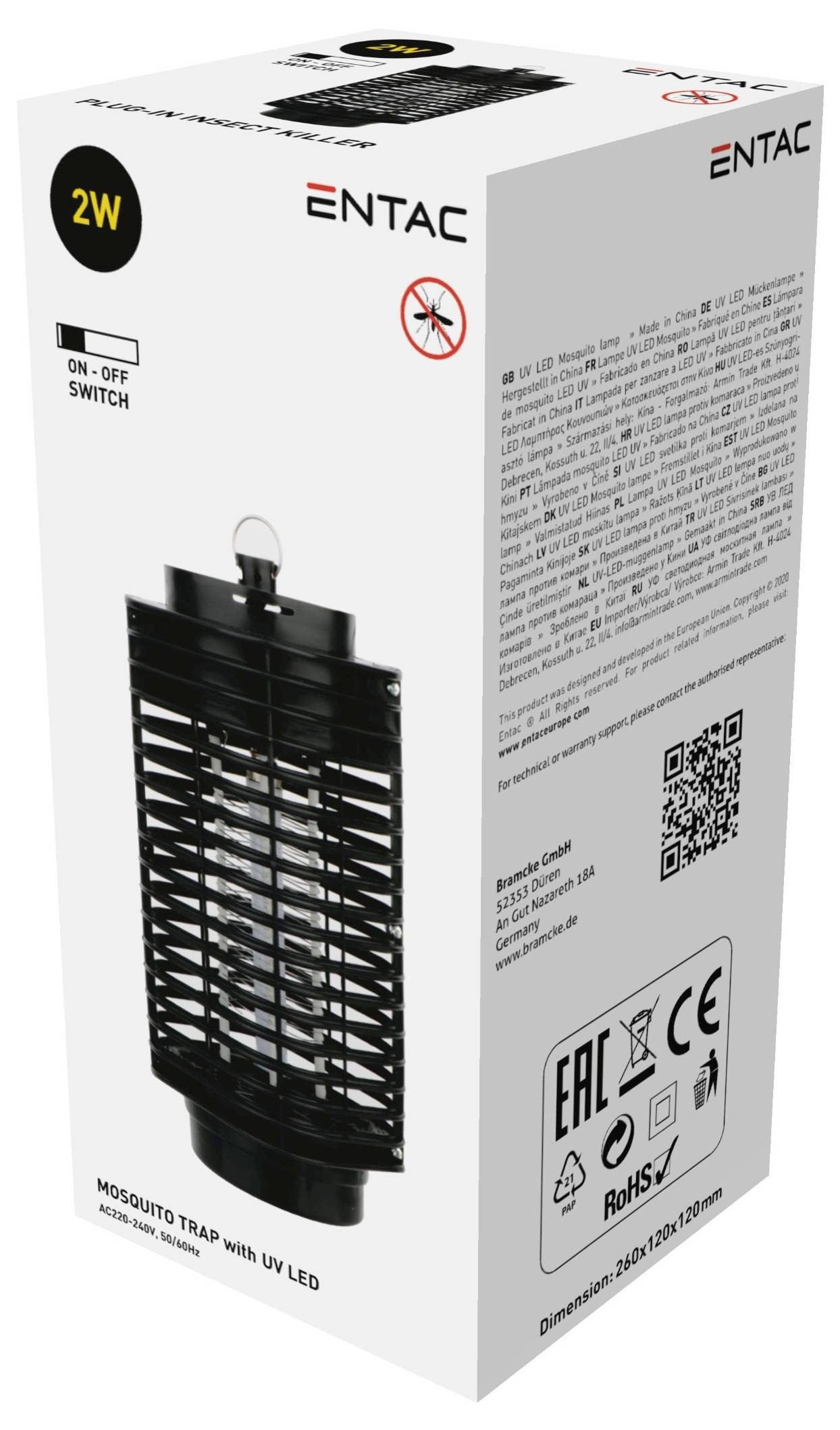 ENTAC ECL-INS23-AC Insektenvertreiber UV-Licht 2 W Schwarz 1 St.