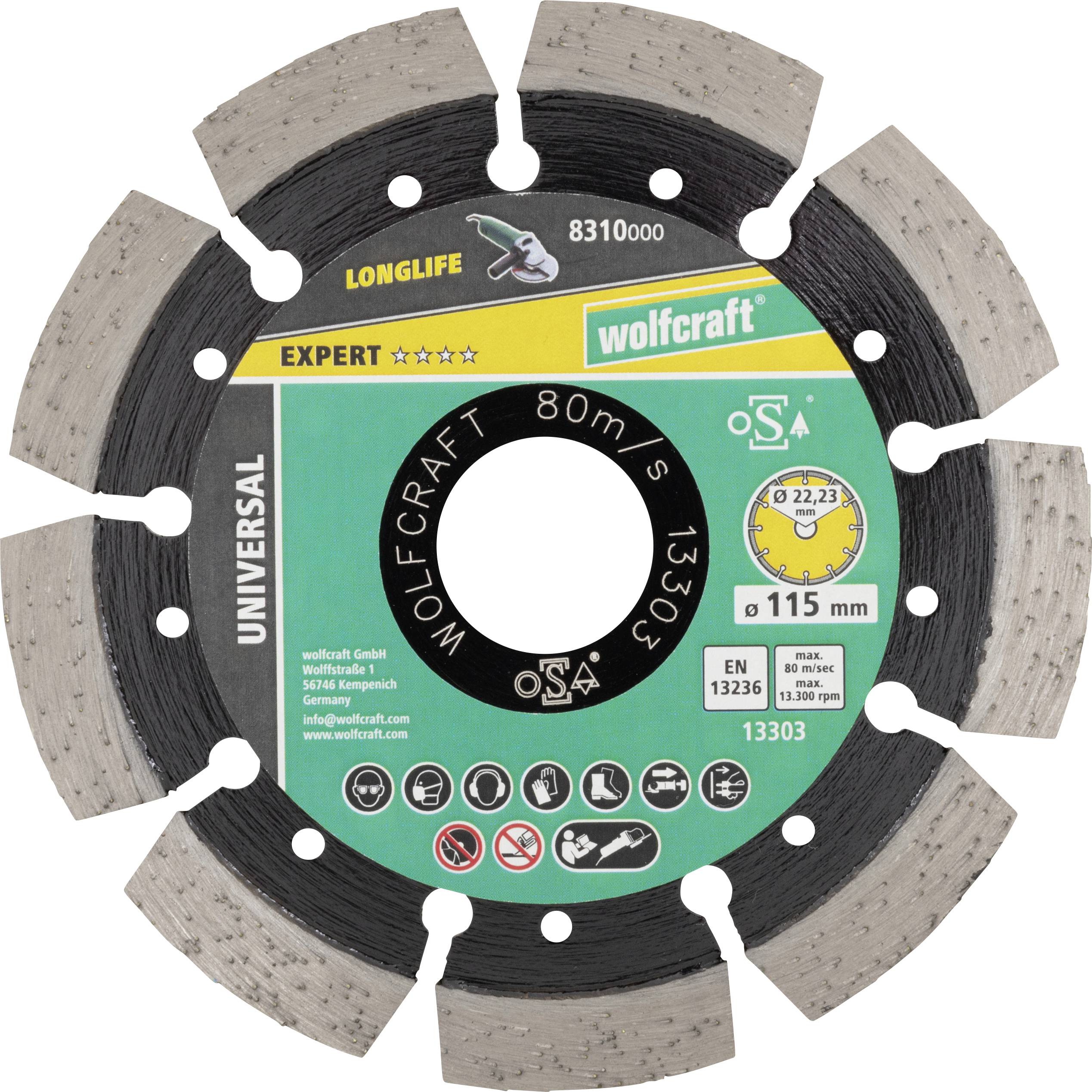 Wolfcraft 8310000 Diamanttrennscheibe 115mm 1 St. Beton, Klinker, Naturstein, Bimsstein, Kalksandstein