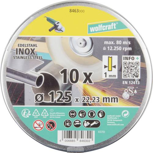 Wolfcraft 8463000 Diamanttrennscheibe 125 mm 10 St. Edelstahl (rostfrei), Metall