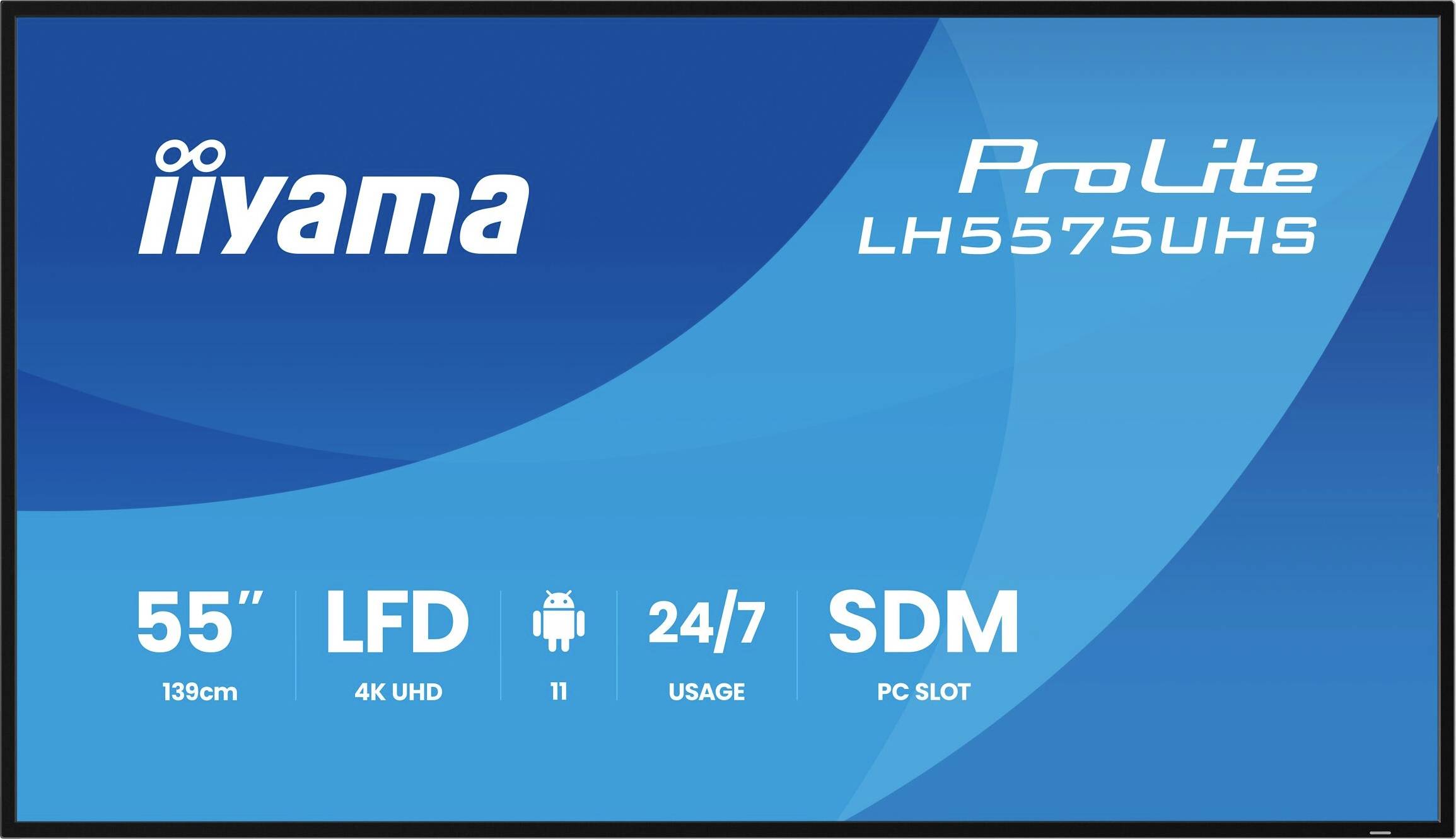 Der 'iiyama ProLite LH5575UHS' mit 55-Zoll 4K UHD-Display, Android 11, 24/7-Nutzung und SDM-PC-Steckplatz bietet umfangreiche Funktionen.