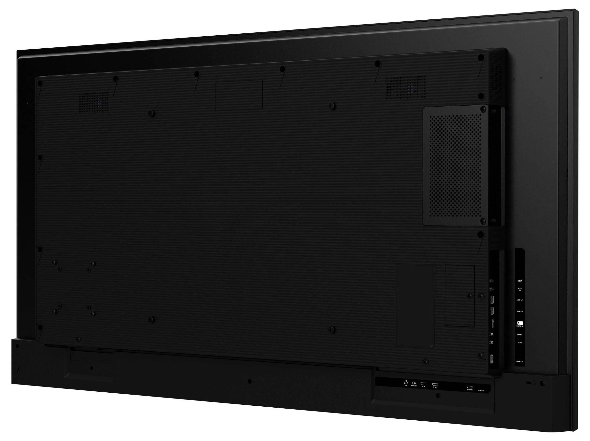 Große Flachbildfernseher-Rückansicht mit Anschlüssen und Lüftungsschlitzen.