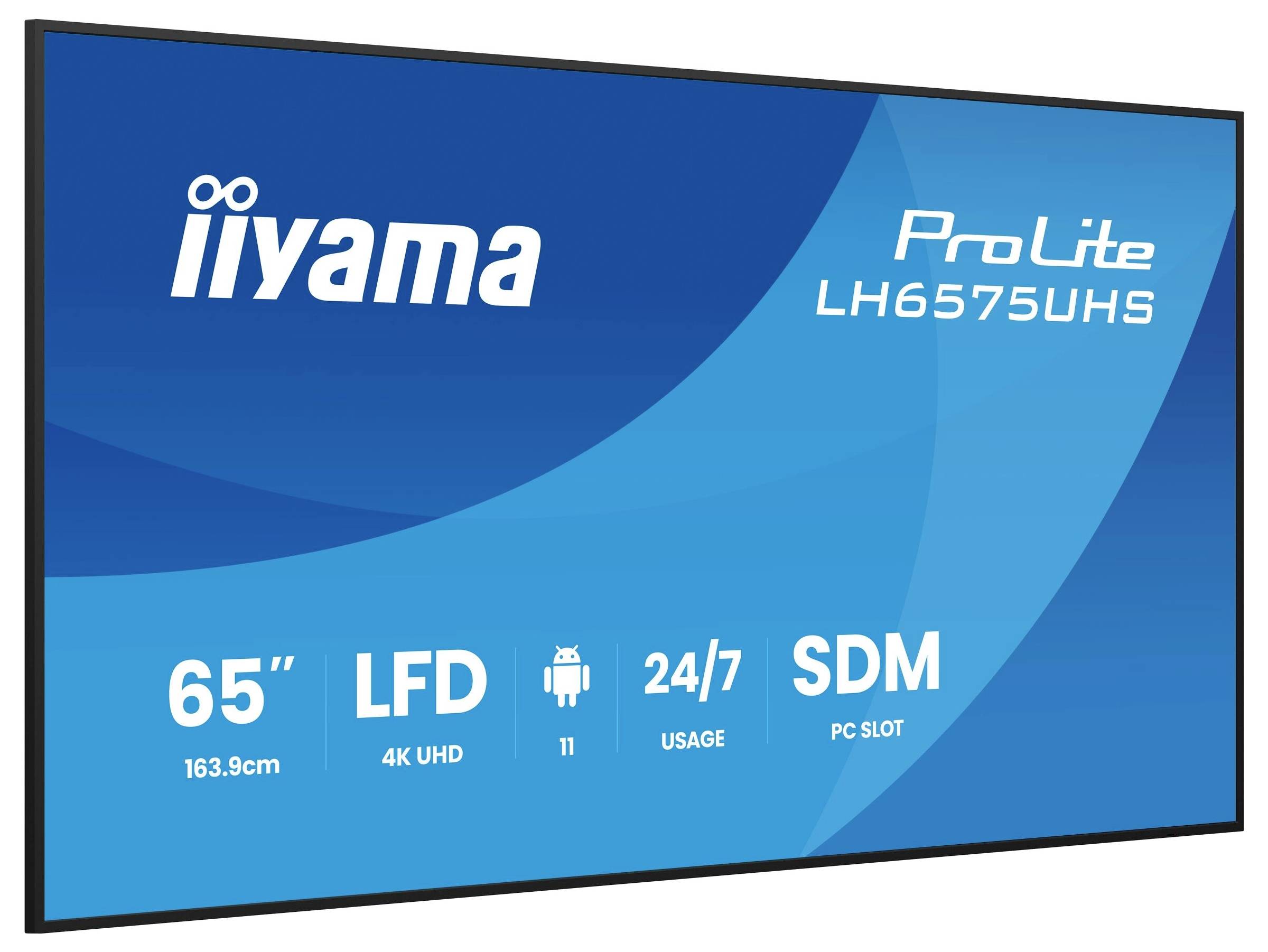 Iiyama ProLite LH6575UHS Monitor, 65 Zoll, 4K UHD-Display, Android 11, 24/7-Nutzung, SDM-PC-Steckplatz. Geeignet für kommerzielle Anwendungen.
