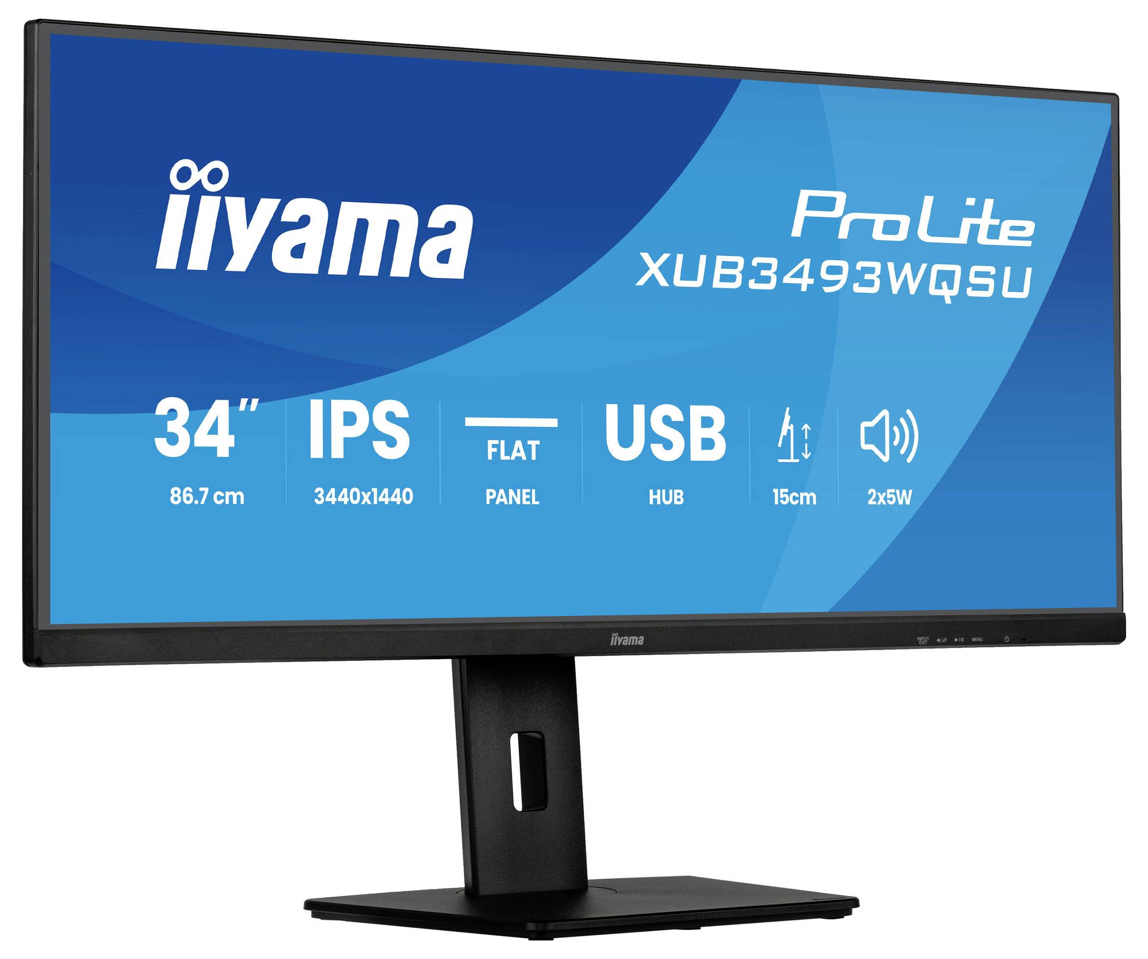 Iiyama XUB3493WQSU-B6 LCD-Monitor EEK F (A - G) 86.4 cm (34 Zoll) 3440 x 1440 Pixel 21:9 1 ms HDMI®, DisplayPort, USB-C®, USB-A (USB 3.2 Gen 1) IPS