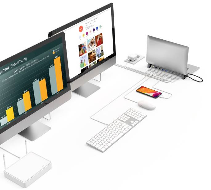 Hama USB-C® Dockingstation USB-C-Docking-Station "Connect2Office Basic V2", Standfüße, 9 Ports