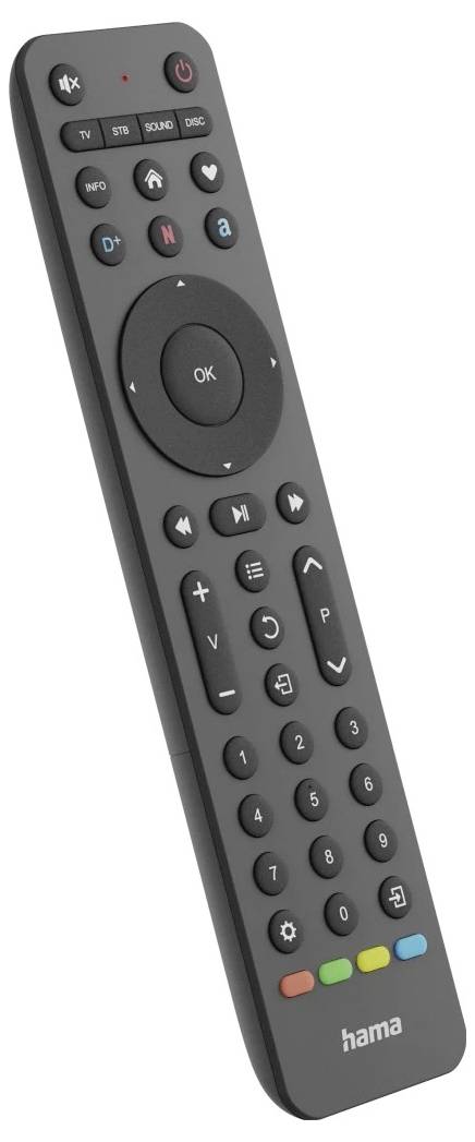 Hama Universal-Fernbedienung TV, Infrarot, für 4 Geräte, lernfähig, App-Tasten Fernbedienung Schwarz