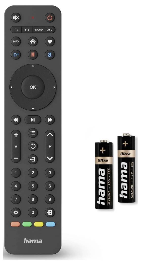 Hama Universal-Fernbedienung TV, Infrarot, für 4 Geräte, lernfähig, App-Tasten Fernbedienung Schwarz
