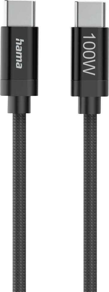 hama 00201740 Ladekabel "Fabric", USB-C - USB-C, 100W, 1,5 m, Nylon, Schwarz