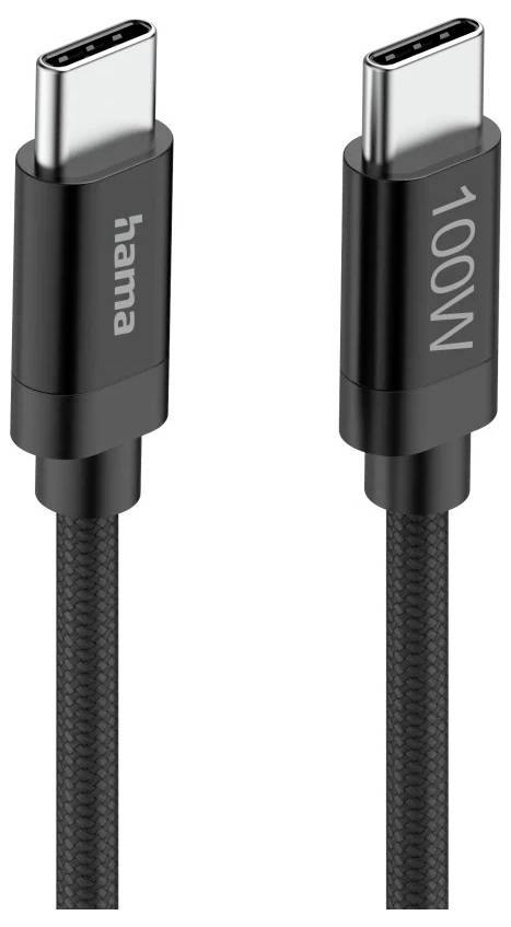 hama 00201740 Ladekabel "Fabric", USB-C - USB-C, 100W, 1,5 m, Nylon, Schwarz
