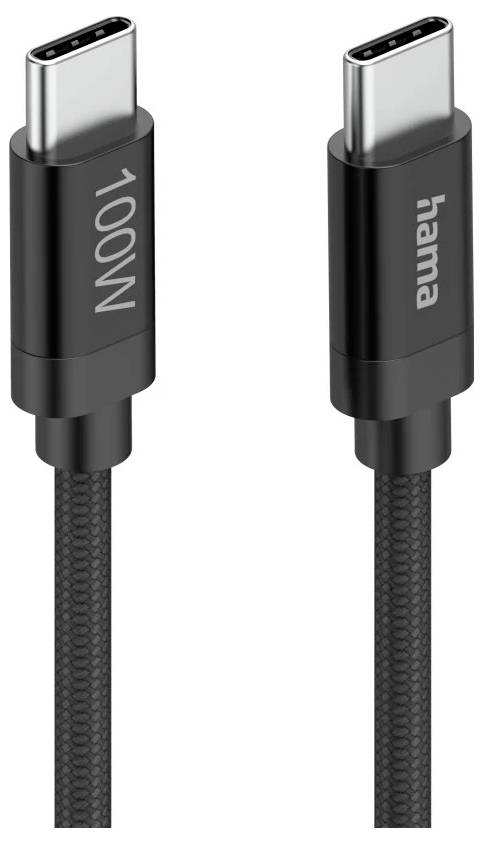 hama 00201740 Ladekabel "Fabric", USB-C - USB-C, 100W, 1,5 m, Nylon, Schwarz