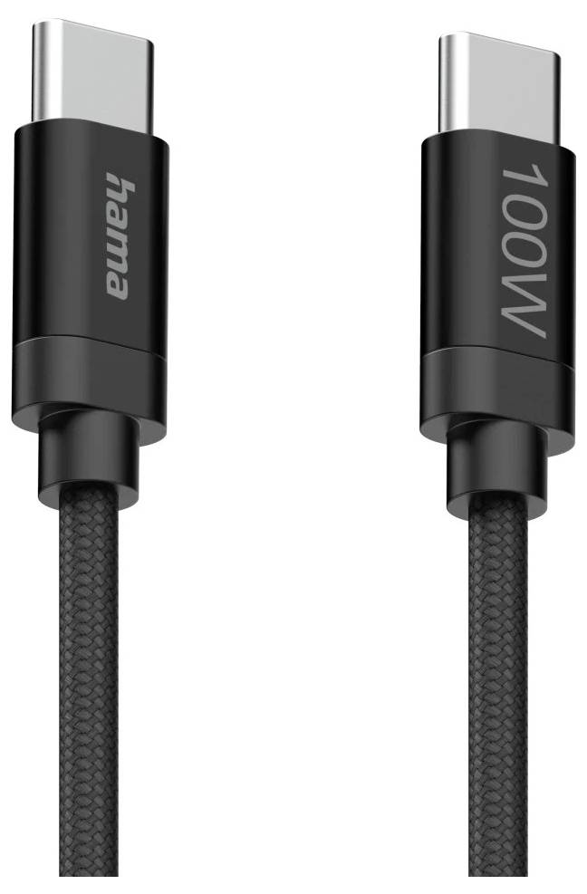 hama 00201740 Ladekabel "Fabric", USB-C - USB-C, 100W, 1,5 m, Nylon, Schwarz