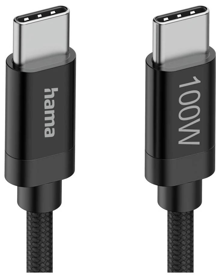 hama 00201740 Ladekabel "Fabric", USB-C - USB-C, 100W, 1,5 m, Nylon, Schwarz