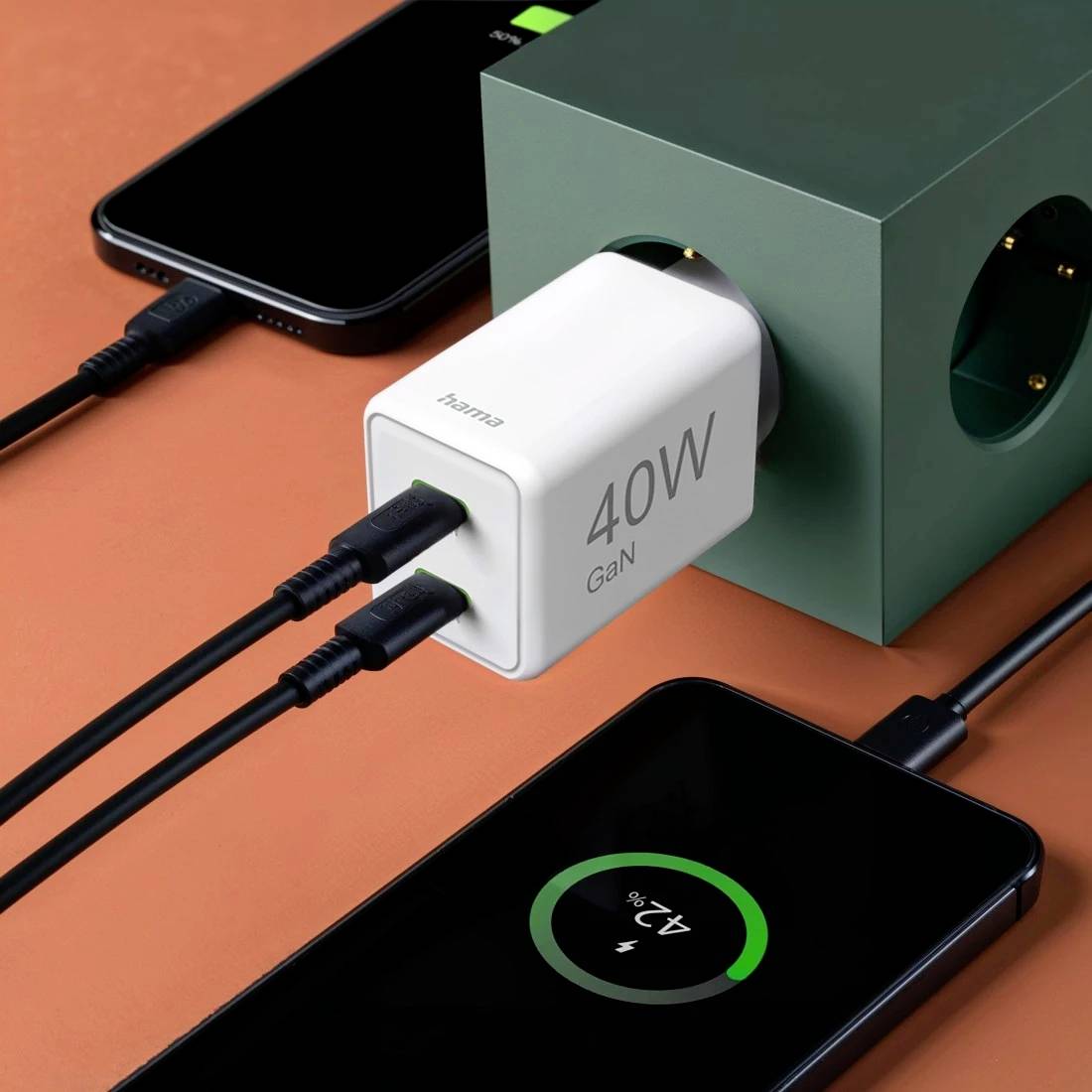 hama 00201989 Schnellladegerät, GaN, 2x USB-C, Super-Mini-Ladegerät, PD, 40 W, Weiß