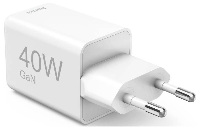 Hama Schnellladegerät, GaN, 2x USB-C, Super-Mini-Ladegerät, PD, 40 W, Weiß USB Ladegerät 40W Weiß