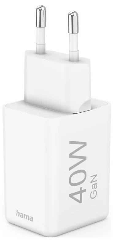 Hama Schnellladegerät, GaN, 2x USB-C, Super-Mini-Ladegerät, PD, 40 W, Weiß USB Ladegerät 40W Weiß