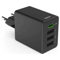 Hama Schnellladegerät, 1x USB-C PD, 3x USB-A, Mini-Ladegerät, 35W, Schwarz USB Ladegerät 35W Schwarz Hama Schnellladegerät, 1x USB-C PD, 3x USB-A, Mini-Ladegerät, 35W, Schwarz USB Ladegerät 35W Schwarz