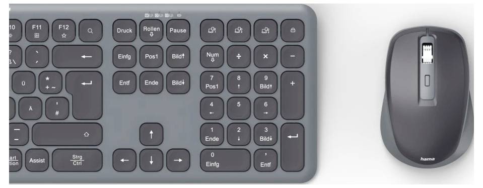 Hama Multi-Device-Tastatur-Maus-Set "WKM-550", kabellos, Funk/BT, SW, QWERTZ DE Kabellos Tastatur, Maus-Set Deutsch, QWERTZ