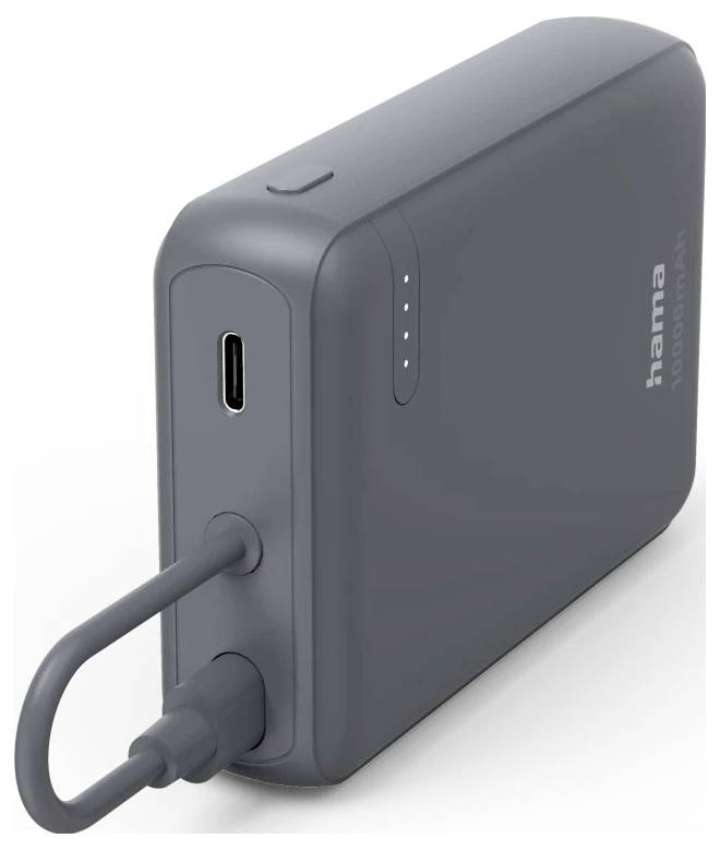 Hama Power Pack "Travel" mit Kabel, 10000mAh, 2 Ausgänge: 2x USB-C, Anthrazit Powerbank Anthrazit