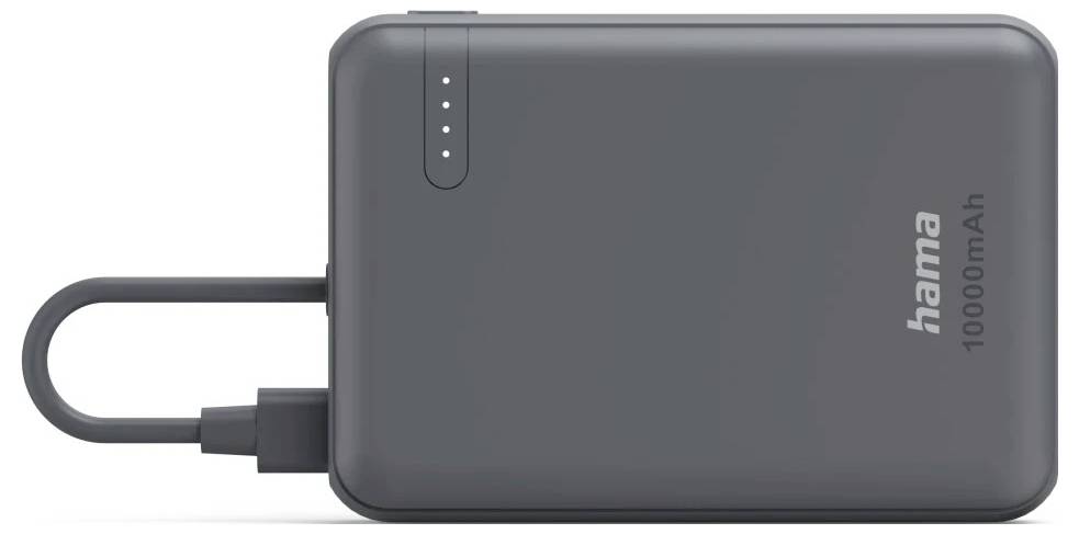 Hama Power Pack "Travel" mit Kabel, 10000mAh, 2 Ausgänge: 2x USB-C, Anthrazit Powerbank Anthrazit