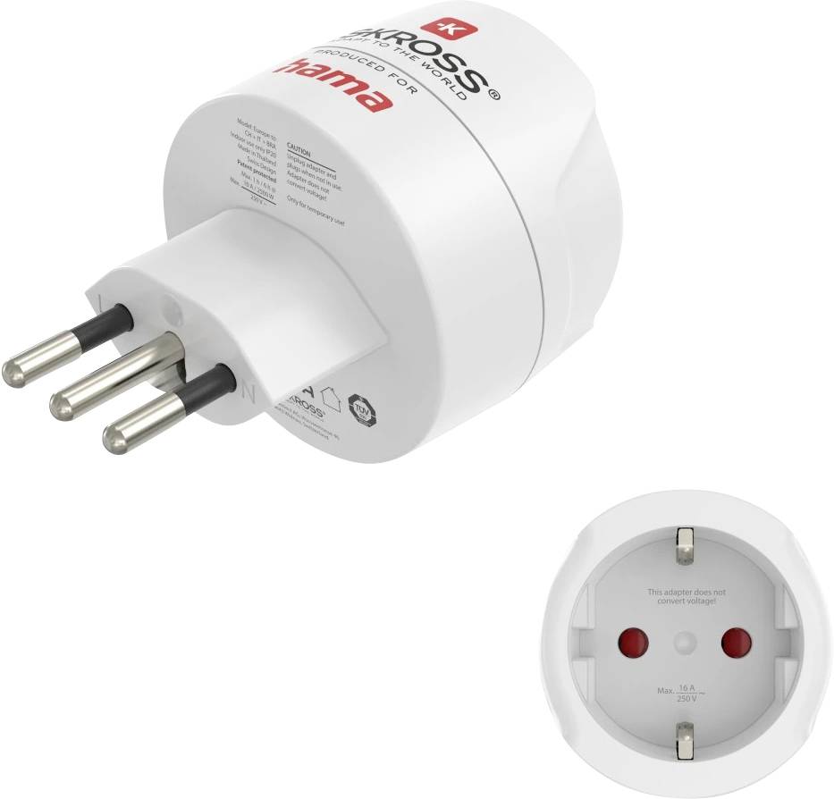 Hama 00223484 Reiseadapter Reiseadapter Typ J, L, N, 3-polig, für die Schweiz, Italien und Brasilie