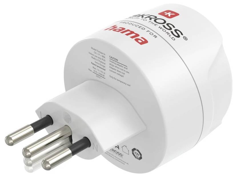 Hama 00223484 Reiseadapter Reiseadapter Typ J, L, N, 3-polig, für die Schweiz, Italien und Brasilien