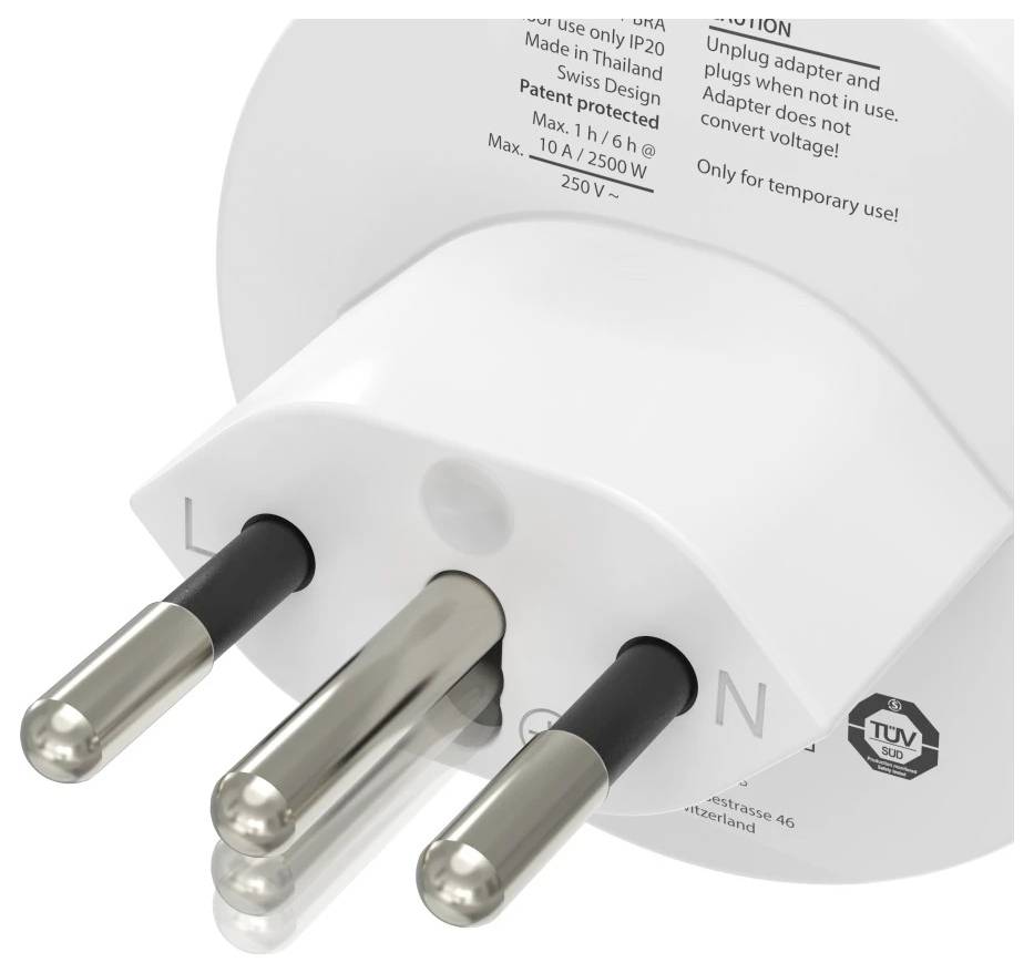 Hama 00223484 Reiseadapter Reiseadapter Typ J, L, N, 3-polig, für die Schweiz, Italien und Brasilien