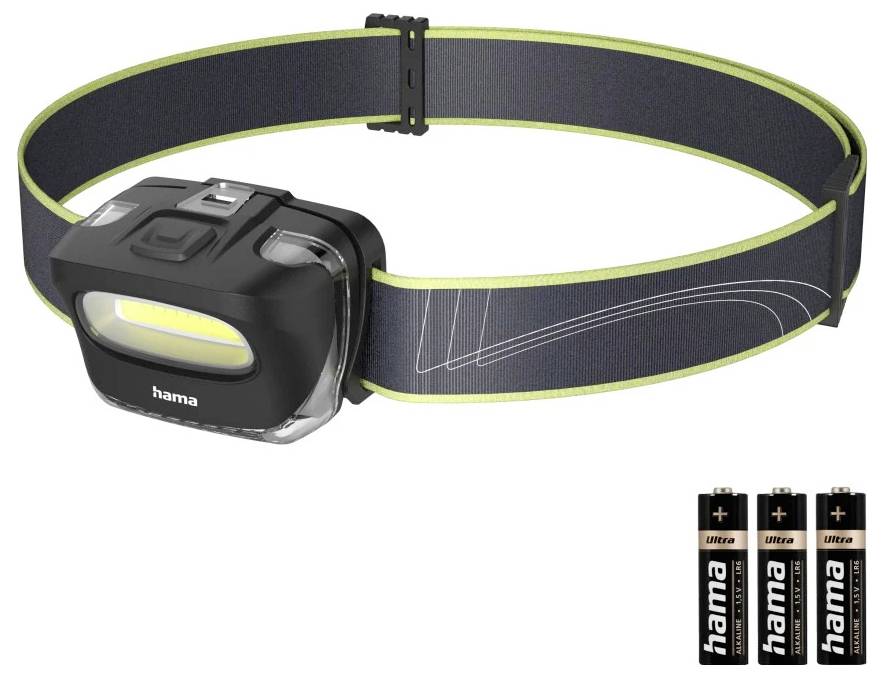 Hama LED-Stirnlampe "HL110", Batterien, COB, Kopflampe zum Joggen, Sport, 2 Modi Stirnlampe 83g