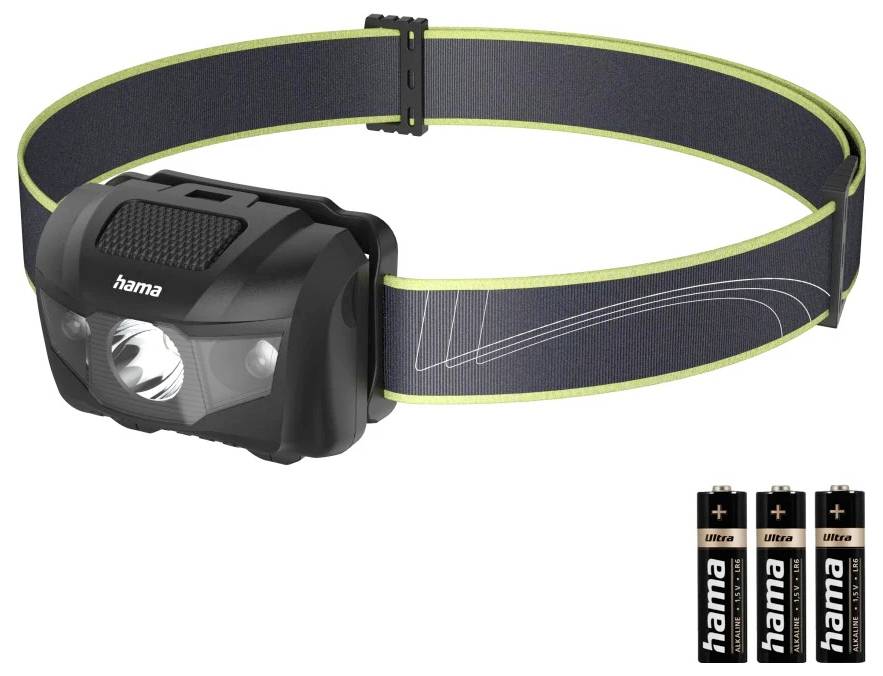 Hama LED-Stirnlampe "HL200", Batterien, Kopflampe zum Joggen, Sport, 4 Modi 00228615 Stirnlampe 73g