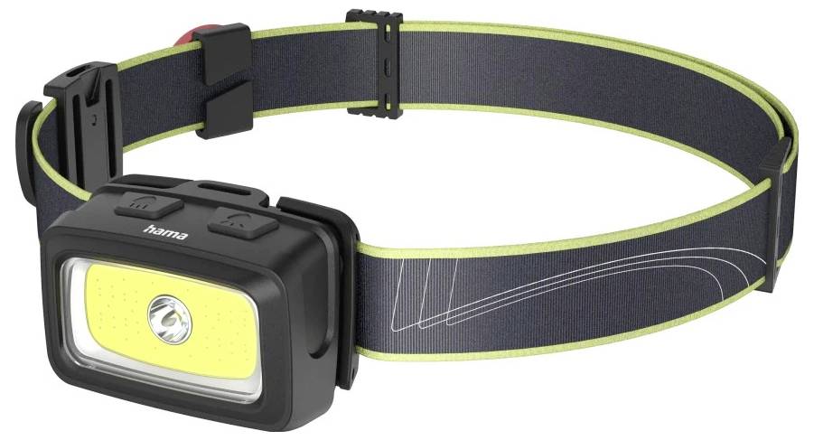Hama LED-Stirnlampe "HL350", Batterien, COB, Kopflampe, Warnlicht, Pfeife,7 Modi 00228616 Stirnlampe 95 g