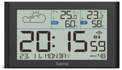 Hama Wetterstation "Sylt", mit Außensensor, Funk, Wecker, Schwarz 00222216 Funk-Wetterstation