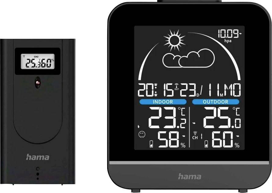 Hama Wetterstation "La Gomera", mit Außensensor, Funk, Wecker, Schwarz 00222218 Funk-Wetterstation