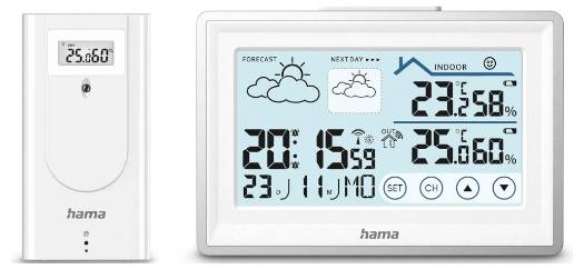 Hama Wetterstation "Bahamas", mit Außensensor, Funk, Wecker, Raumklima, Weiß 00222228 Funk-Wetterstation