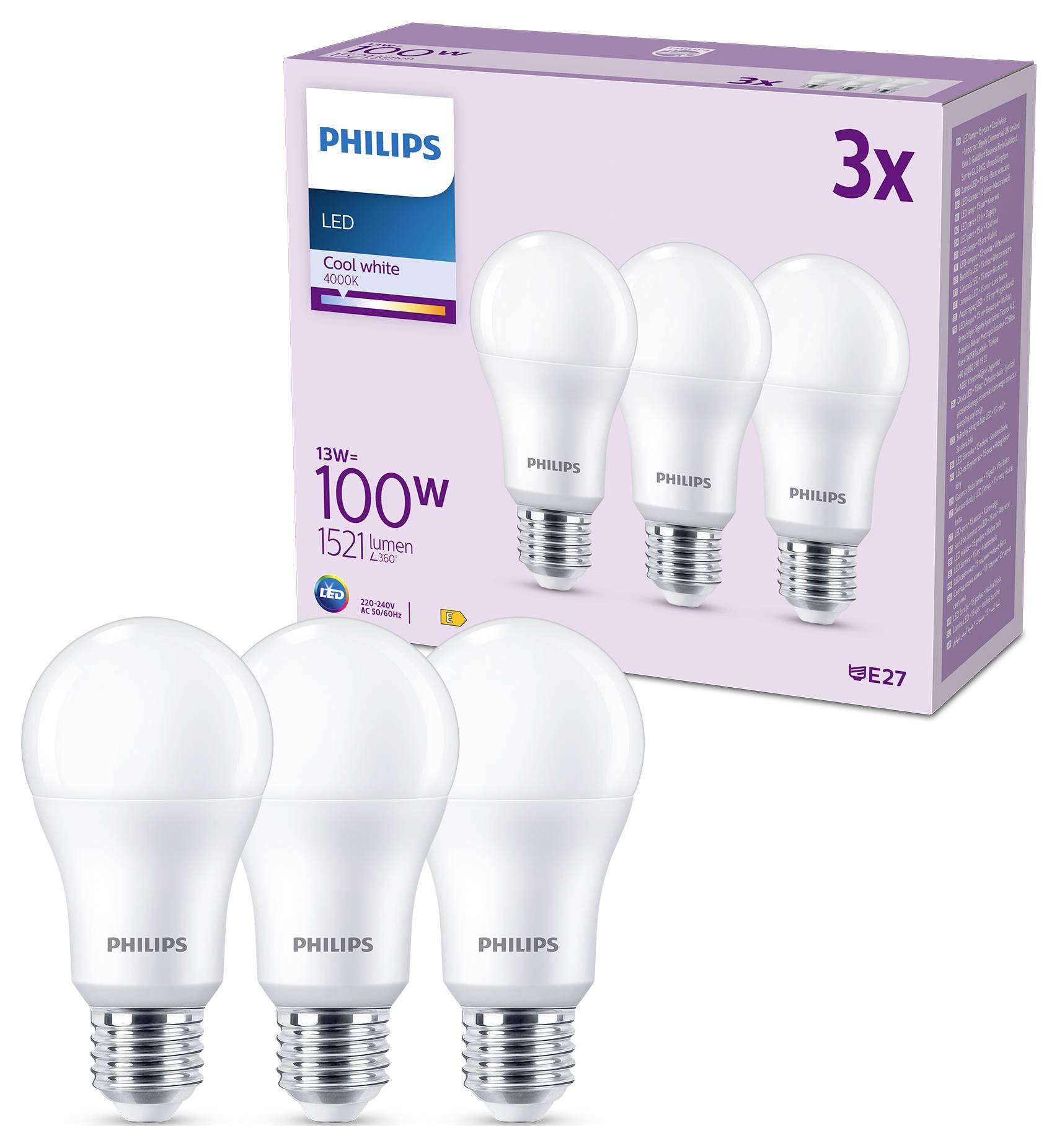 Philips 8719514451339 LED EEK E (A - G) E27 13W = 100W Naturweiß 3St.