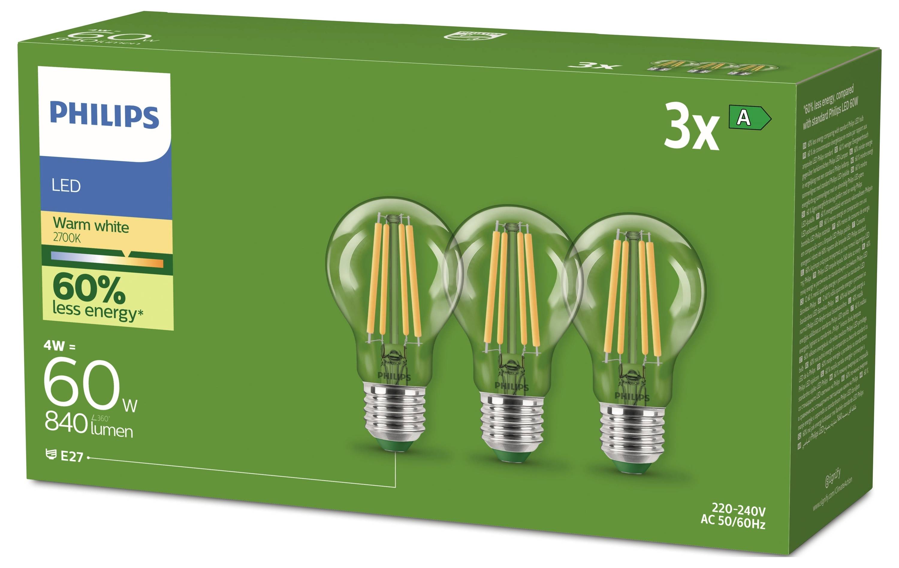 Philips 8720169283886 LED EEK A (A - G) E27 4W = 60W Warmweiß 3St.