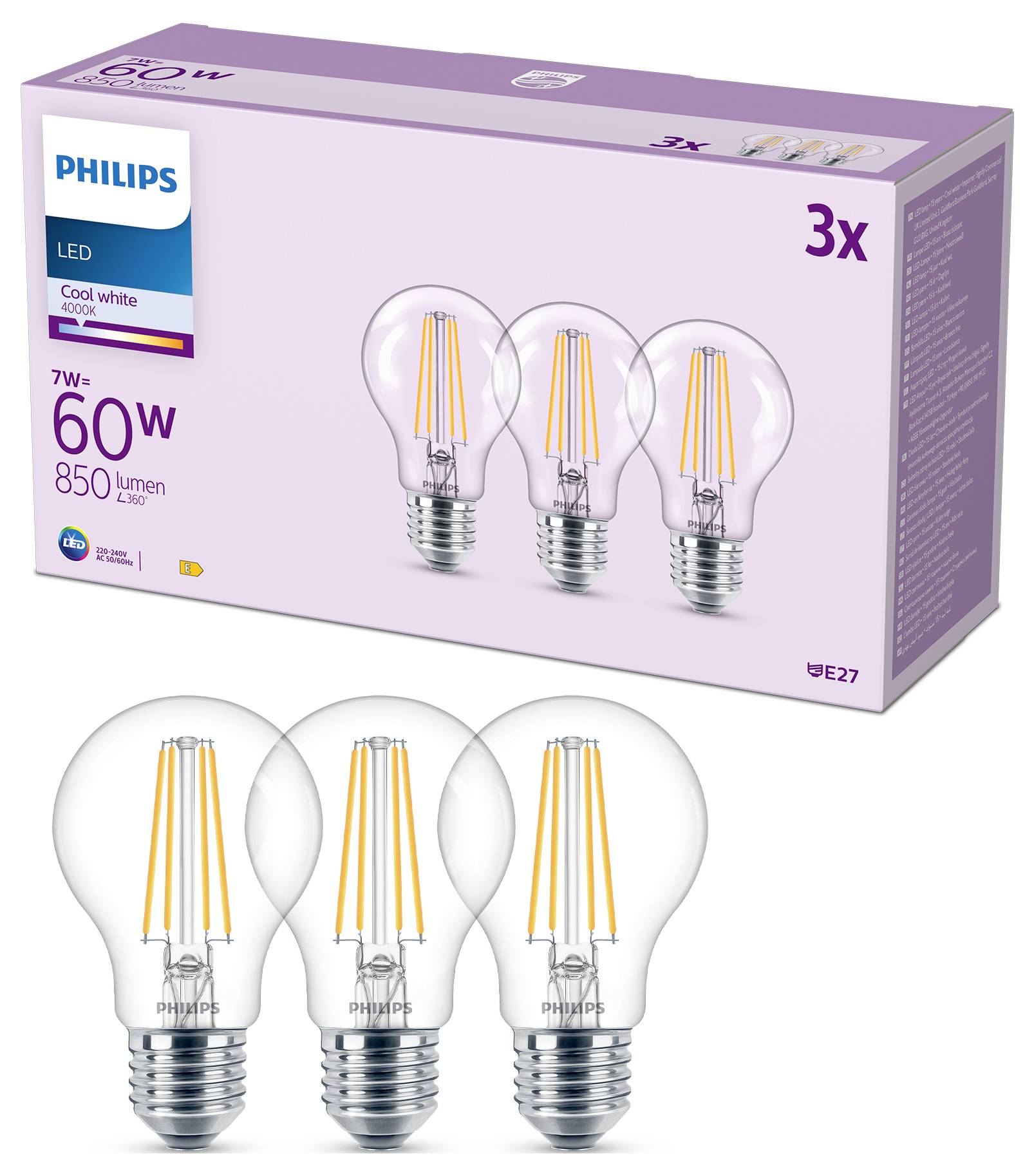 Philips 8719514450936 LED EEK E (A - G) E27 7 W = 60 W Naturweiß 3 St.