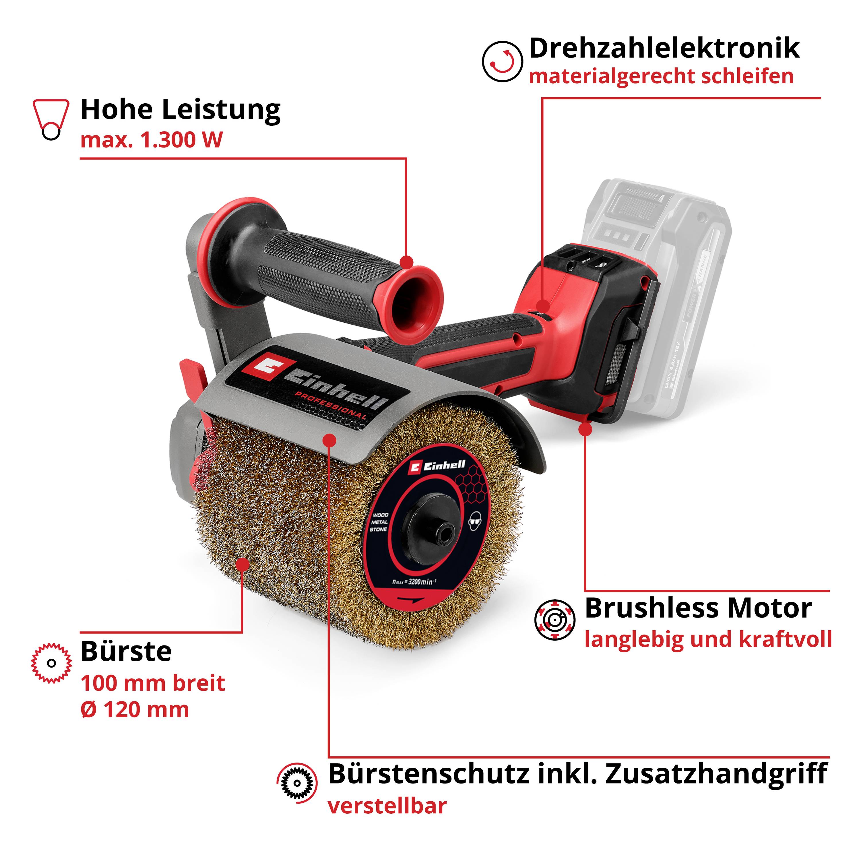 Einhell Professional TP-BR 18/32 Li BL Solo 4468000 Bürstenschleifer 1300W